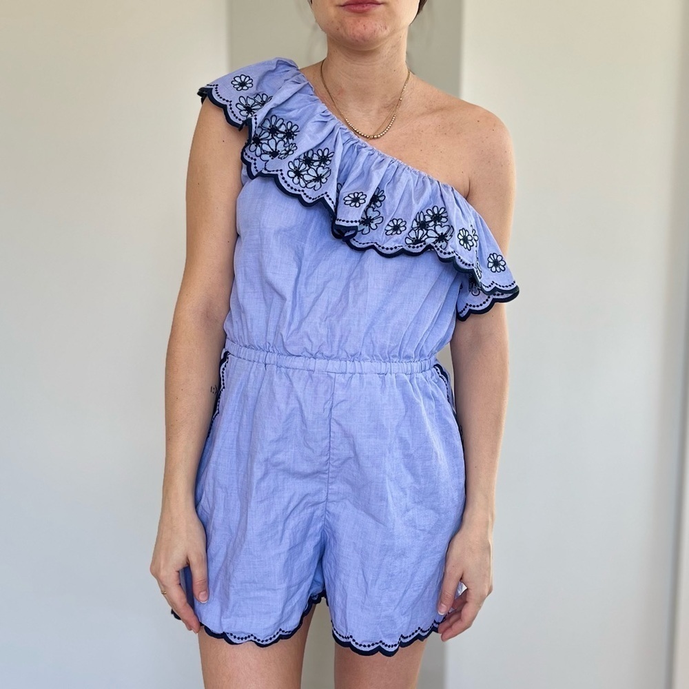 Kate Spade One-Shoulder Daisy Embroidered Ruffle Romper – Coquette Cottage - 12